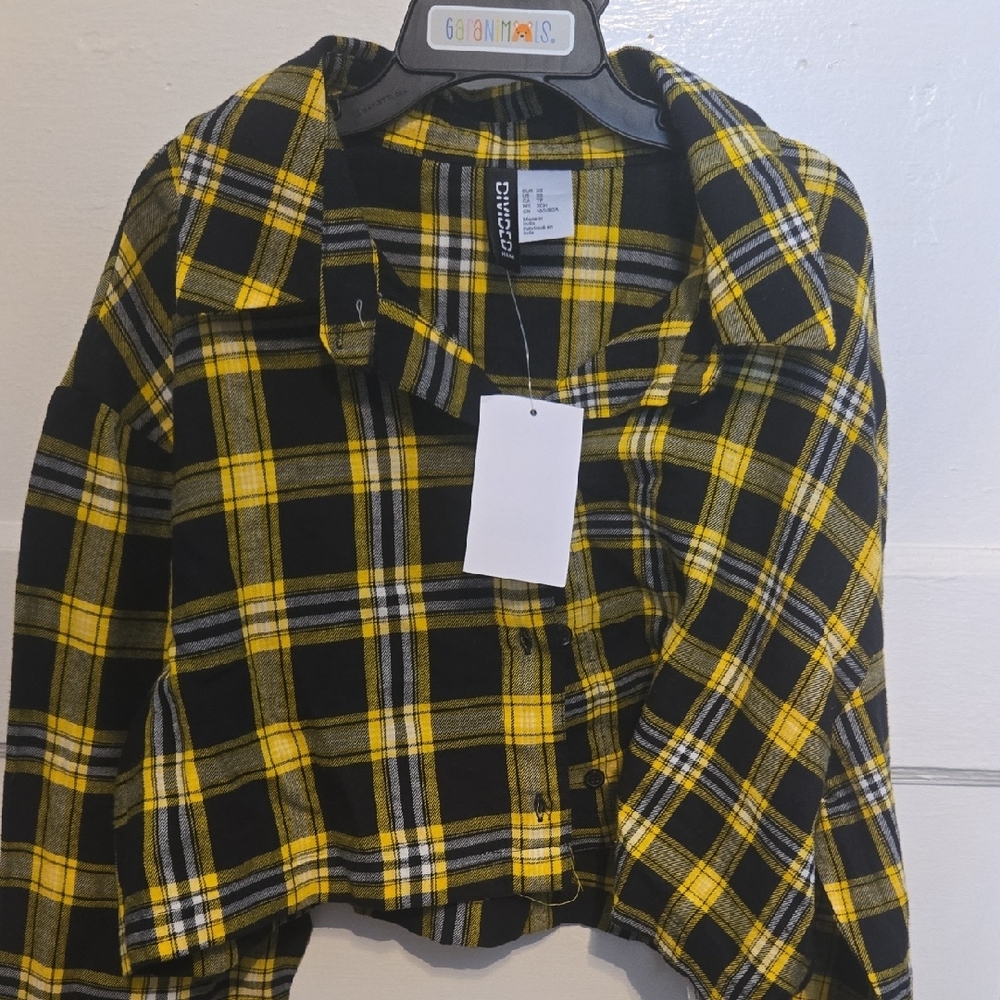 Divided Yellow and Black Plaid Button Down Shirt